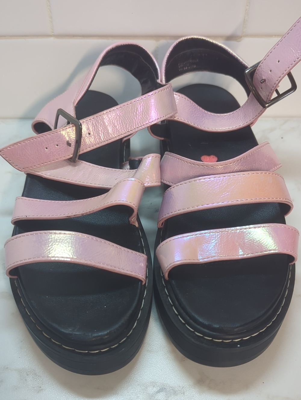 STEVE MADDEN PINK IRIDESCENT SANDALS